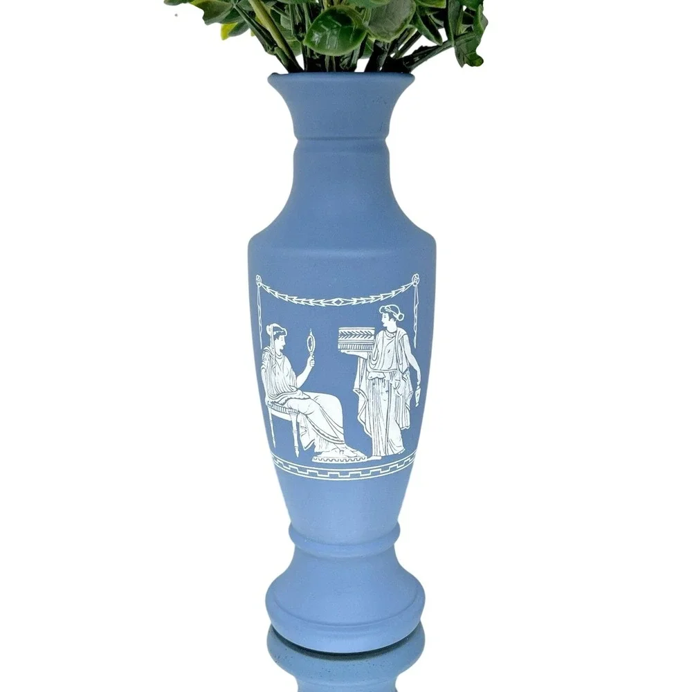 Vase Jasperware Style Blue Stoneware Grecian Neoclassical Small Bud Vase‎